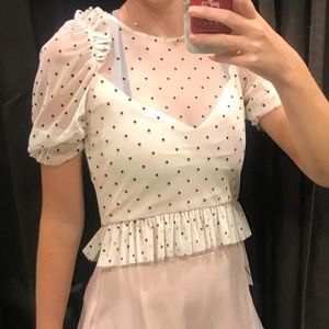 Pinky nude and black polka dot blouse